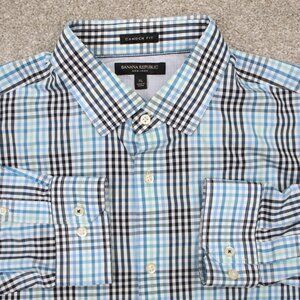 Banana Republic Shirt Mens XL Blue Camden Fit Non-Iron Cotton Long Sleeve Button